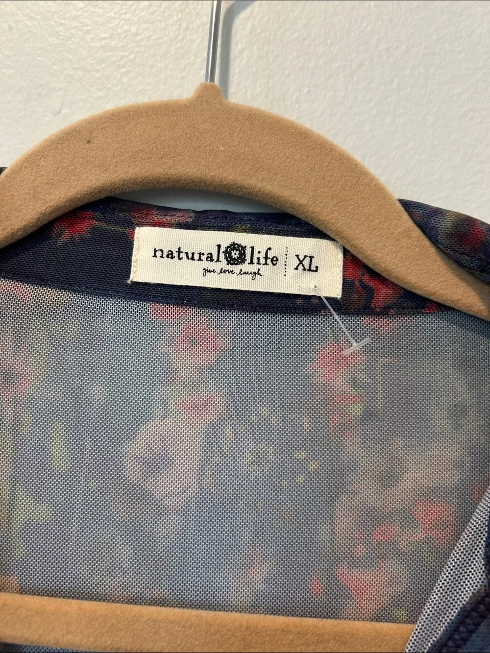 NATURAL LIFE Navy Floral Ruched Button-Front Shirt - Picture 2 of 5